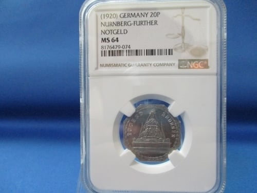 ドイツ ニュルンベルク都市景観 20ペニヒ硬貨☆1920年／未使用／美徳の