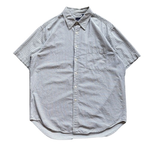 【00s】OLD GAP 半袖 チェックシャツ メンズ L 水色 コットン VINTAGE オールド ギャップ ポケット 90s