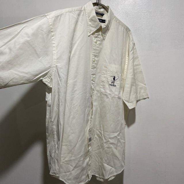 『送料無料』90sデッドストック　nautica 半袖BDシャツ　L ワンポイント　白