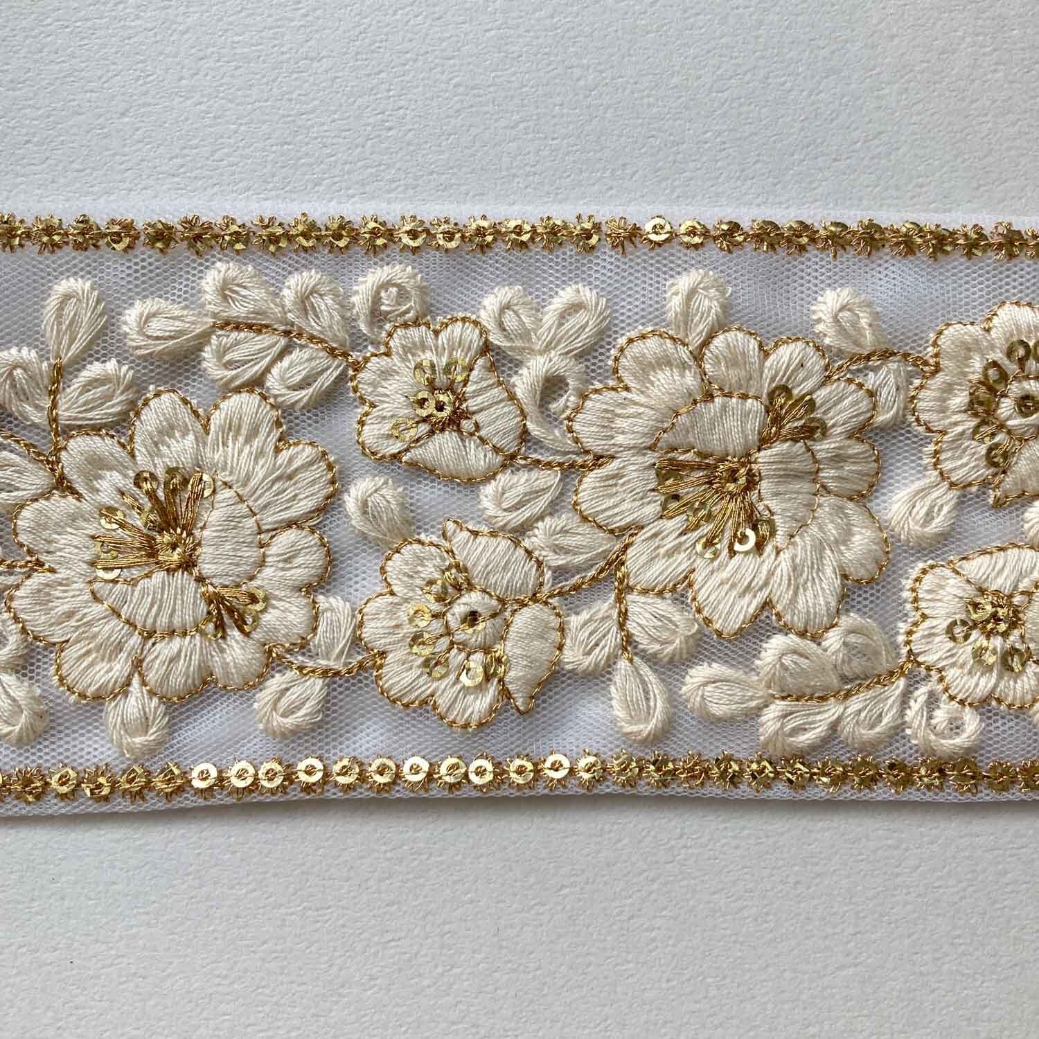 白花模様のインド刺繍レース(50cm〜) | Dua-アクセサリー 白花模様のインド刺繍レース(50cm〜) | Dua-アクセサリー