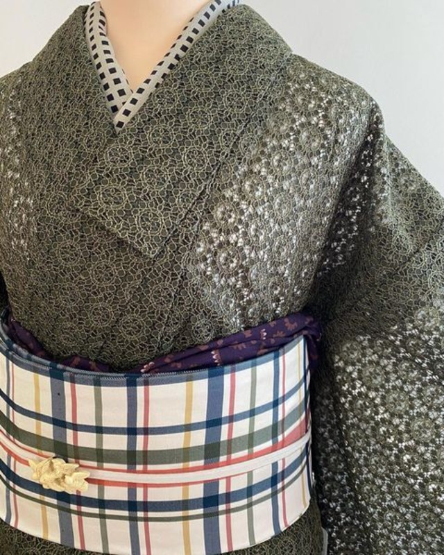 カーキ色レース単衣着物 | yumekichi_kimono