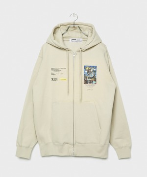 Collage Art Zip-Up Hoodie [Beige]