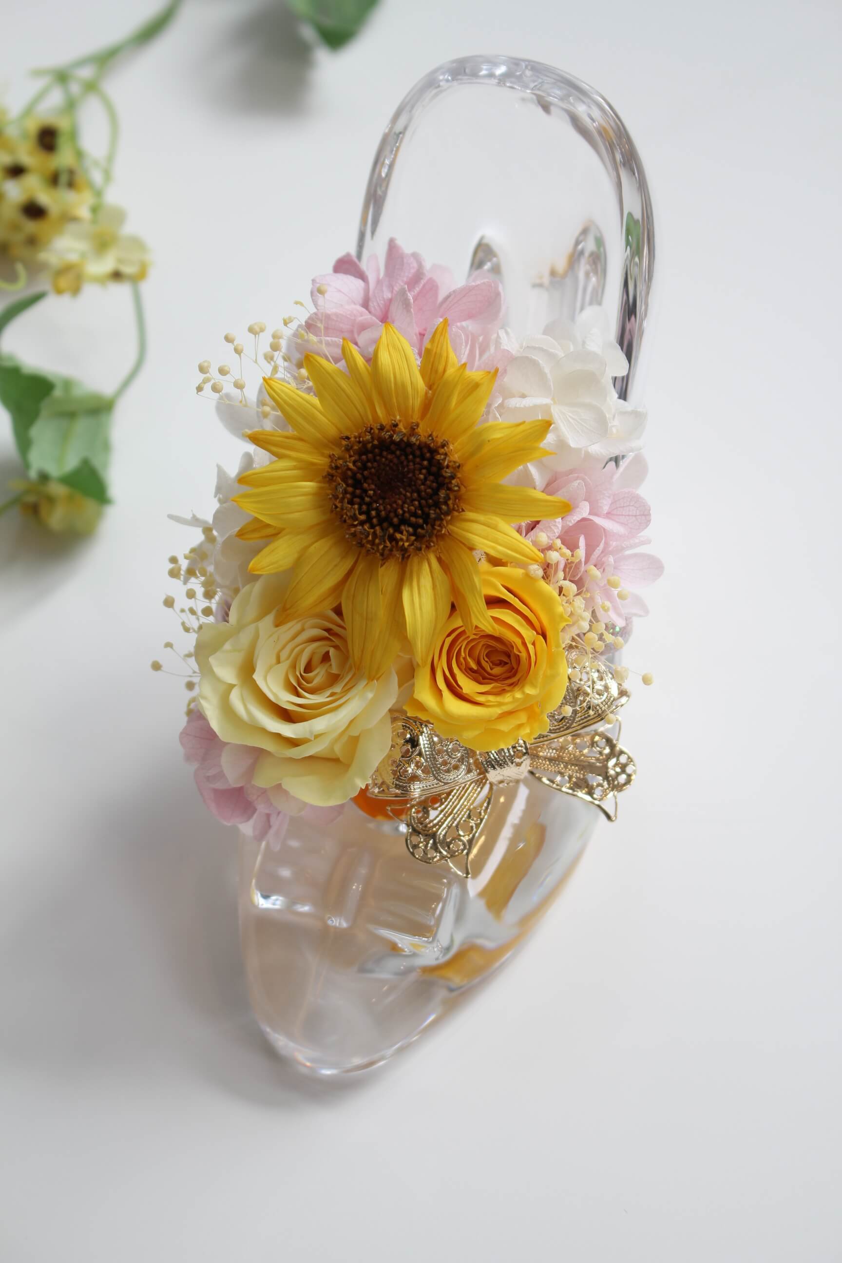 ｶﾞﾗｽの靴 ひまわり 福岡のプリザーブドフラワー専門店 Rosejunoローズユノwebshop ネットショッピング