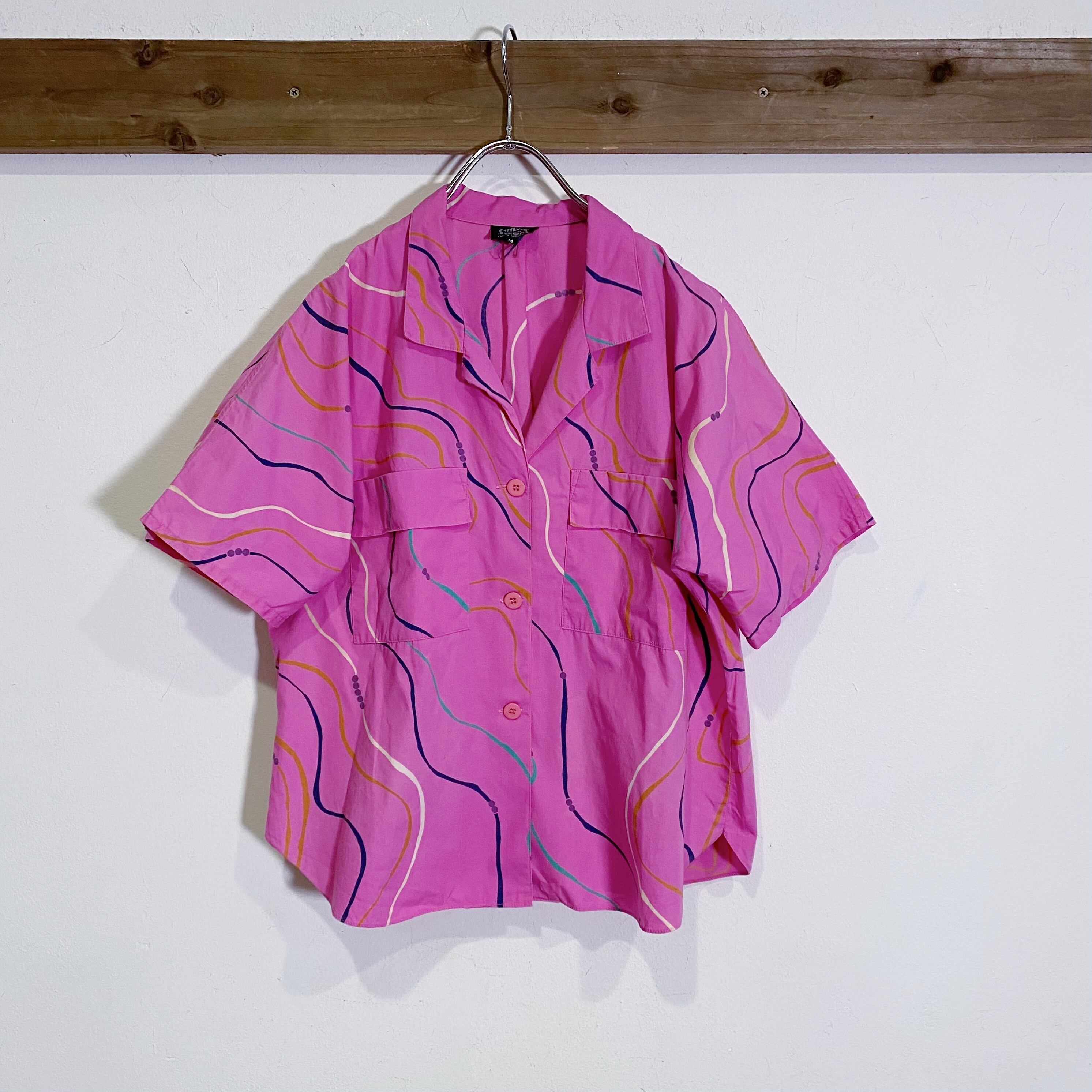80s pink designed printed short sleeve shirt | LEMON