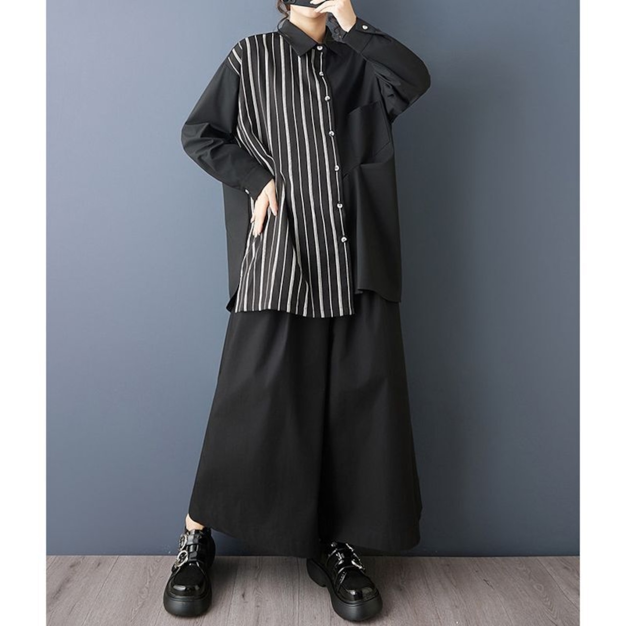 ストライプ 切替 デザイン シャツ 00349