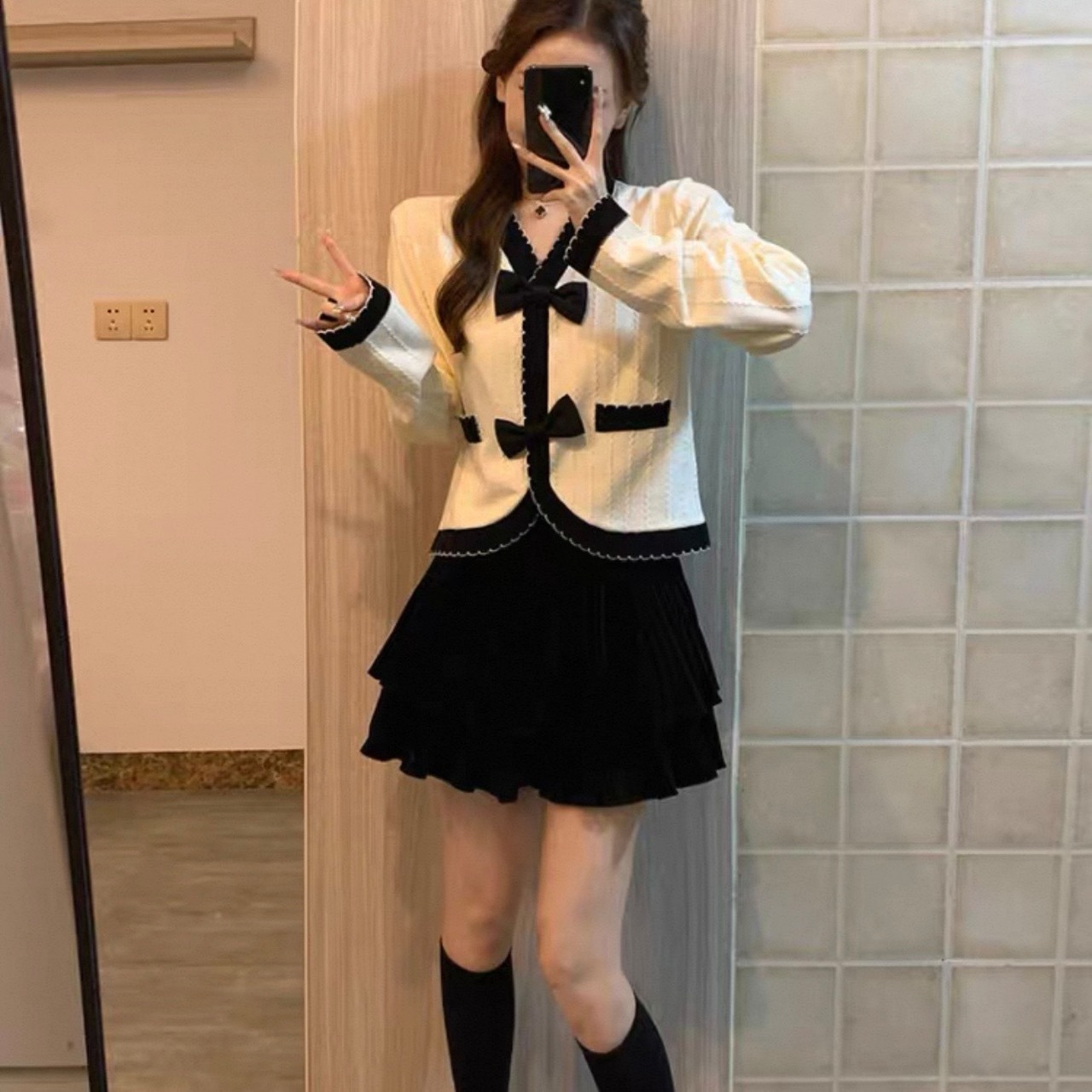 V-Neck Bow Knit Cardigan Jacket