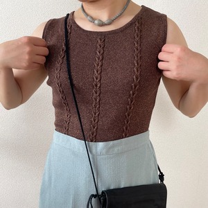 sleeveless knit ｜ ノースリーブ メタリック キラキラ 茶色 ニット トップス 古着