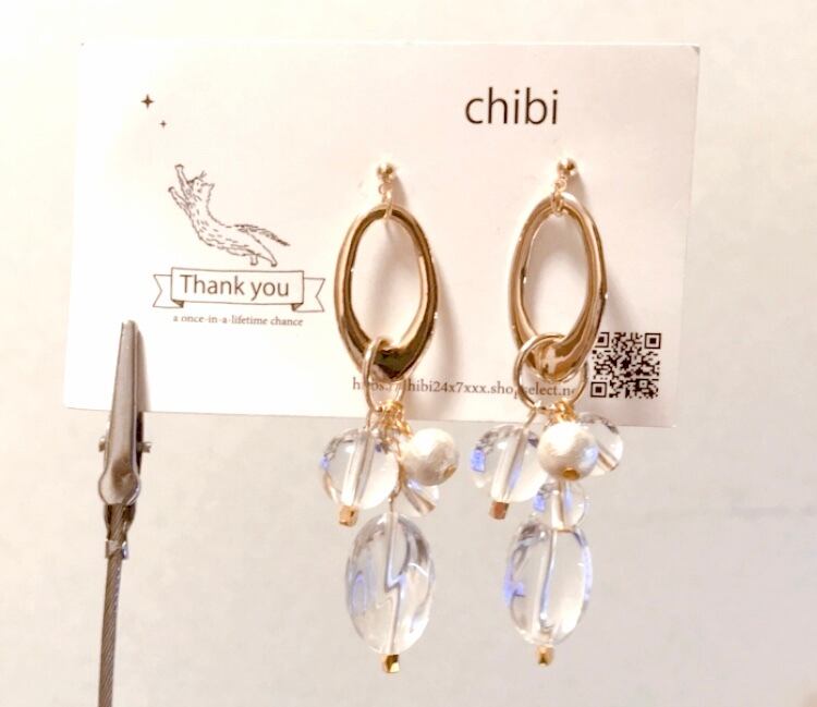 #985D ゴールド クリア じゃらじゃら ハンドメイド ピアス イヤリング JaraJara☆clear×gold 大ぶり ピアス/イヤリング | fancy_chiya