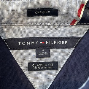 【TommyHilfiger】長袖シャツ ボタンダウン 無地 ネイビー Mサイズ 刺繍ロゴ トミーヒルフィガー US古着 アメリカ古着