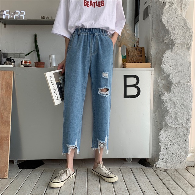 ジーンズ サマー薄手ハイウェストパンツ ルーズ 夏物 1号婦人37330021977