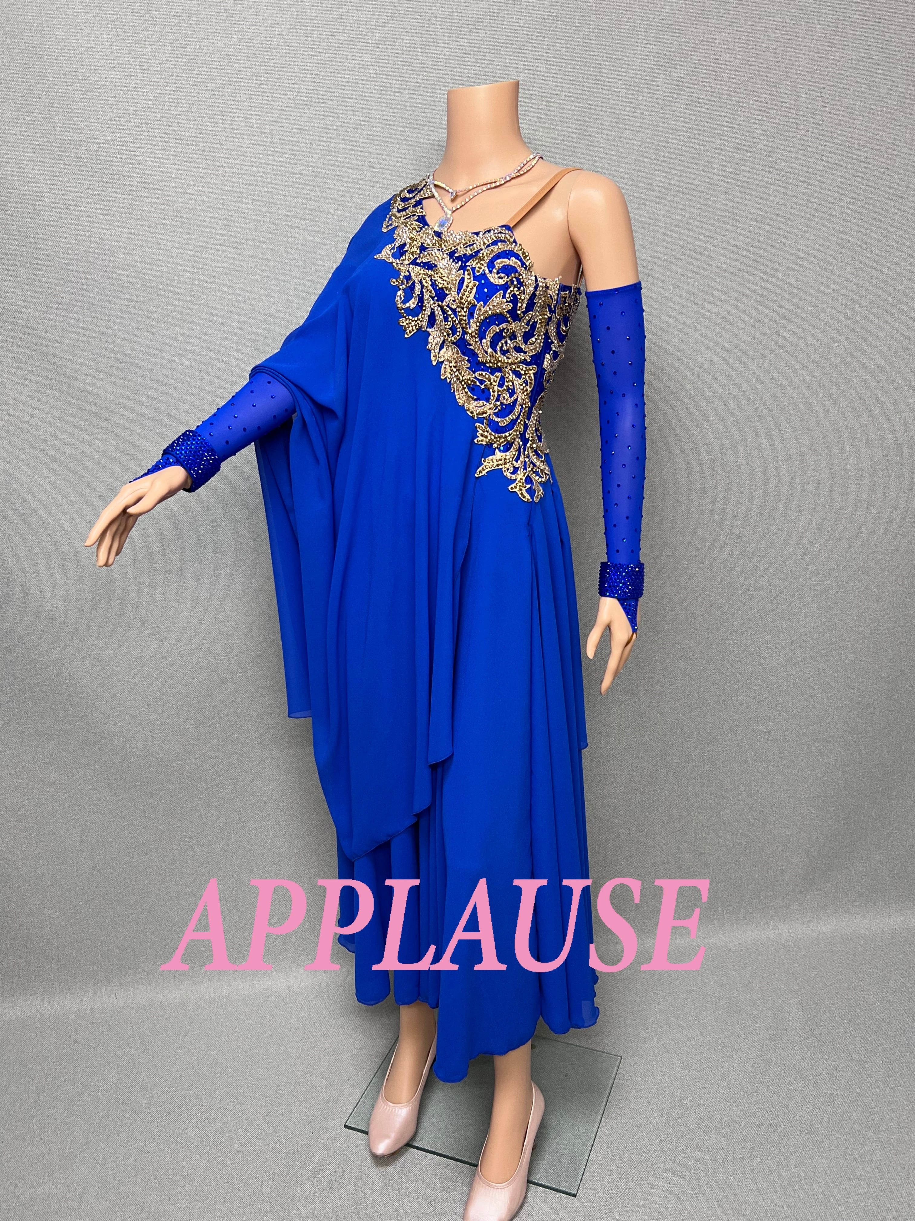 【新着】社交ダンスドレス　ラテンドレス　LA-25-3　 ロイヤルブルー（ワンショルダー）　M　デモ・競技用ドレス　発表会衣装　パーティドレス　ワンピース　舞台衣装