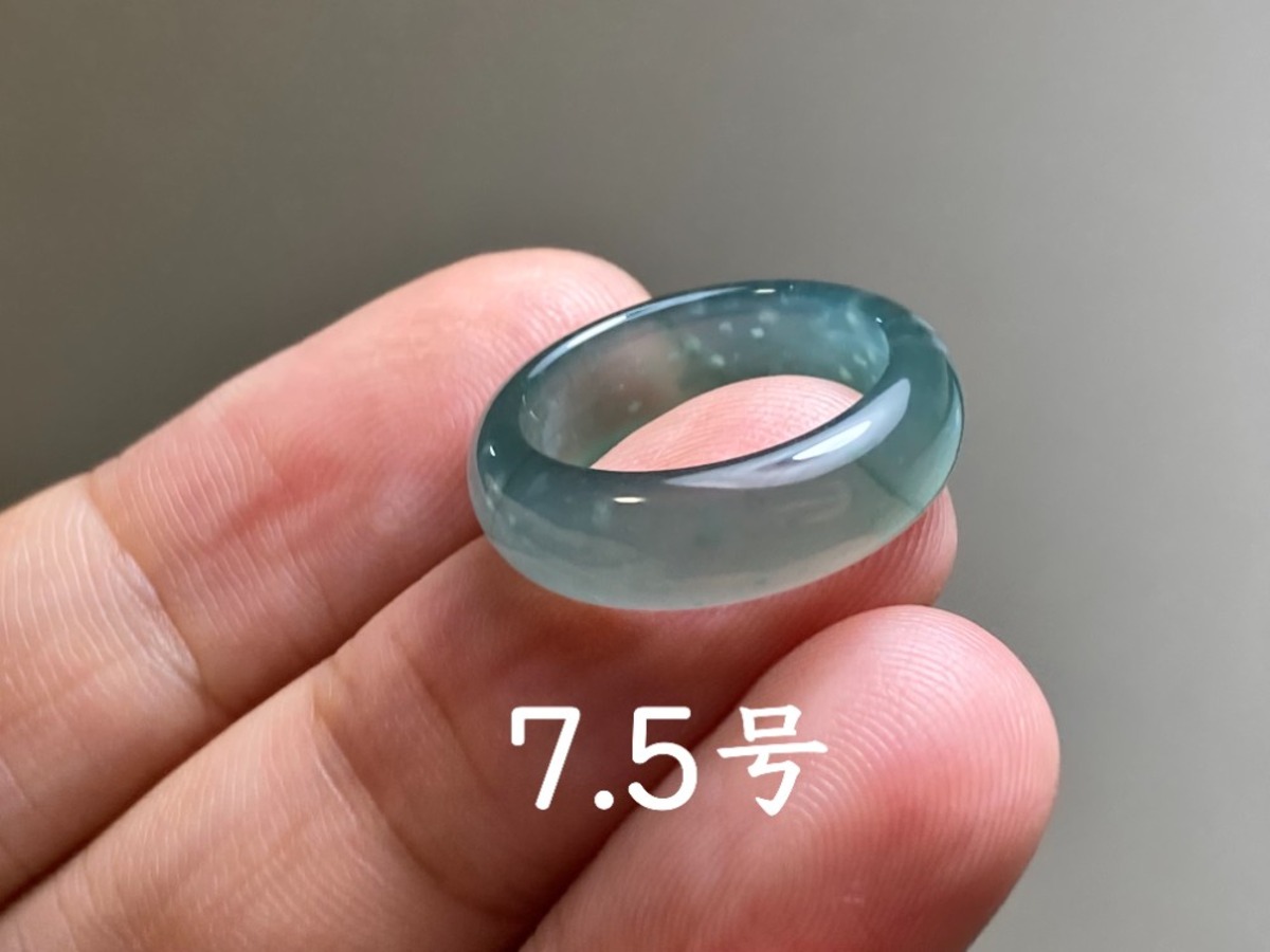 L14-18 ピンキーリング 氷種 青緑 7.5号 グアテマラ産 A貨 本翡翠 くりぬき リング | mikajewelry