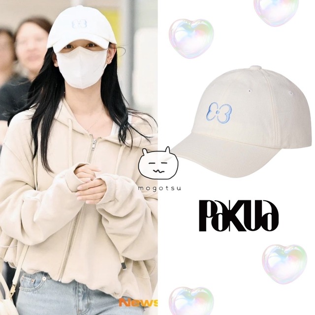在庫少なめ！★キム ジウォン 着用！！【PAKUA】BUTTERFLY LOGO  BALL CAP-CREAM