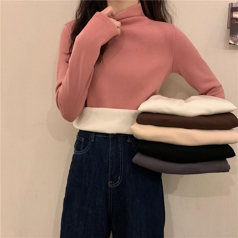 ソリッド カラーTシャツ シャツ オータムベルベットスリムトップス ロング 秋物 ソリッドカラー 1号婦人54738128354