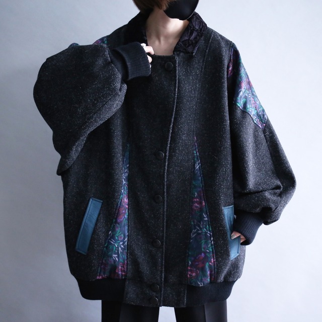 flower pattern switching design over size deformation silhouette special blouson