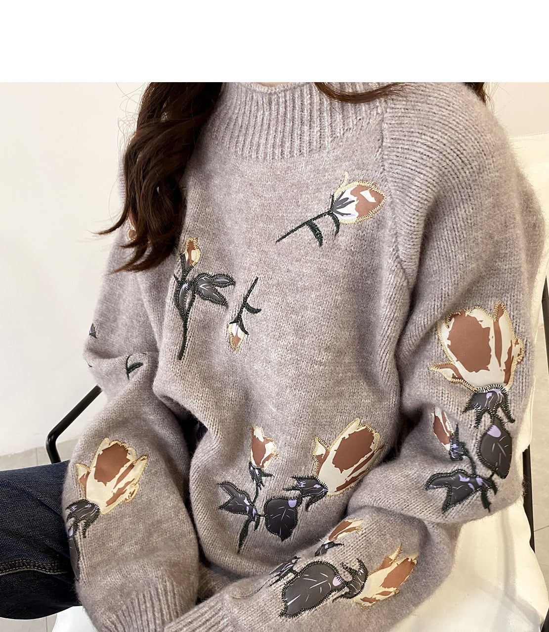 tops】絶対欲しい！ローズレトロ刺繍花柄ニットセーター韓国系3色