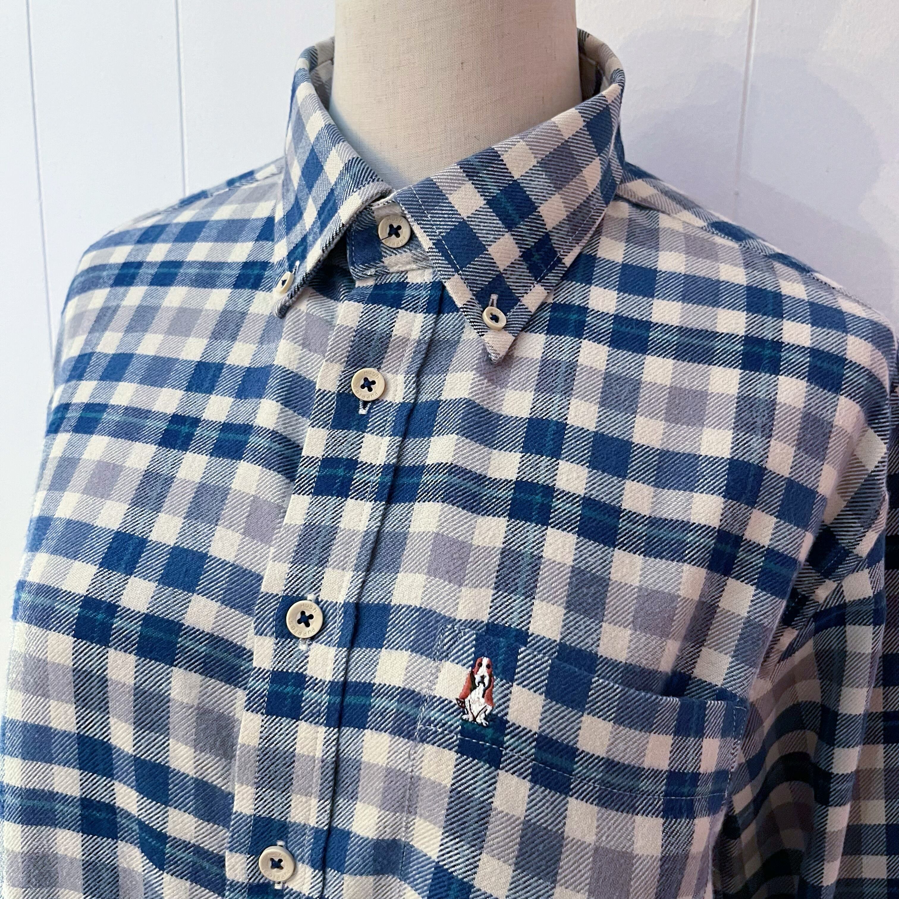 blue green check flannel shirt