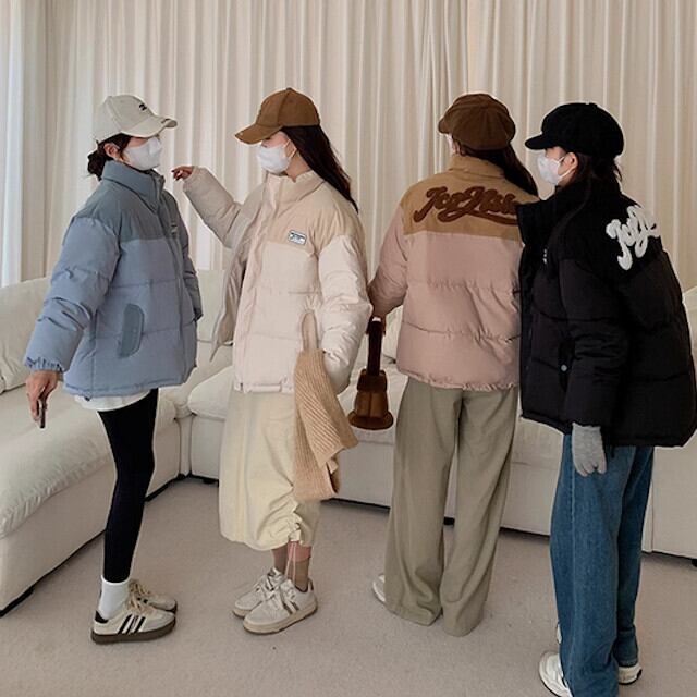 ダウン レディース アウター ロゴ おしゃれ かっこいい 暖かい 冬 レジャー お出かけ お揃い ミドル丈 ミルクホワイト/ブルー/カーキ/ブラック S/M/L/XL/2XL