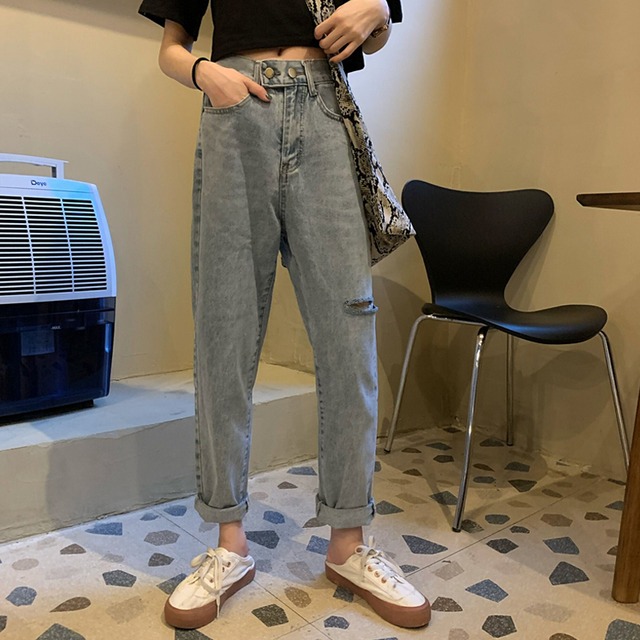 パンツ スプリングオータムハイウェストスリムルーズジーンズ 春物 秋物 試着室73078454695