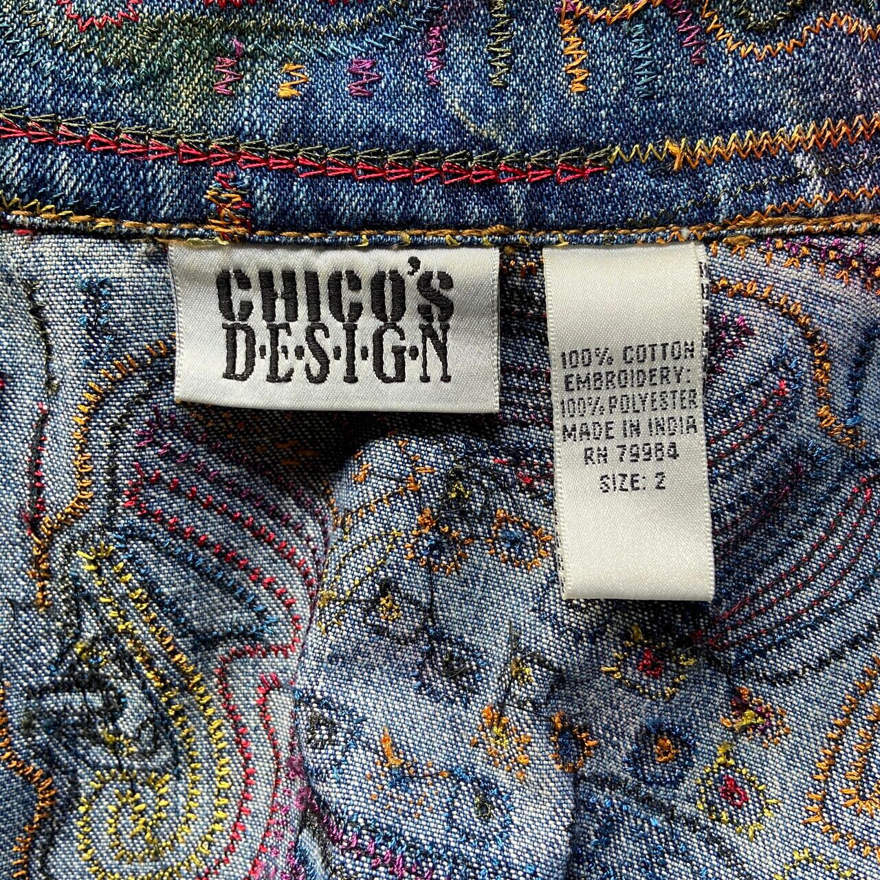 CHICO'S DESIGN 総柄刺繍 デニムジャケット レディースL相当 CHICO'S DESIGN 総柄刺繍 デニムジャケット レディースL相当