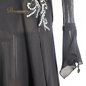 社交ダンス 衣装 Dance fashion design room ドレス ワンピース ラテン ブラック系 黒 レース デモ 競技 ダンス パーティ 発表会 軽い 薄い 長袖 上品 高級感 舞台衣装 エレガント 上品