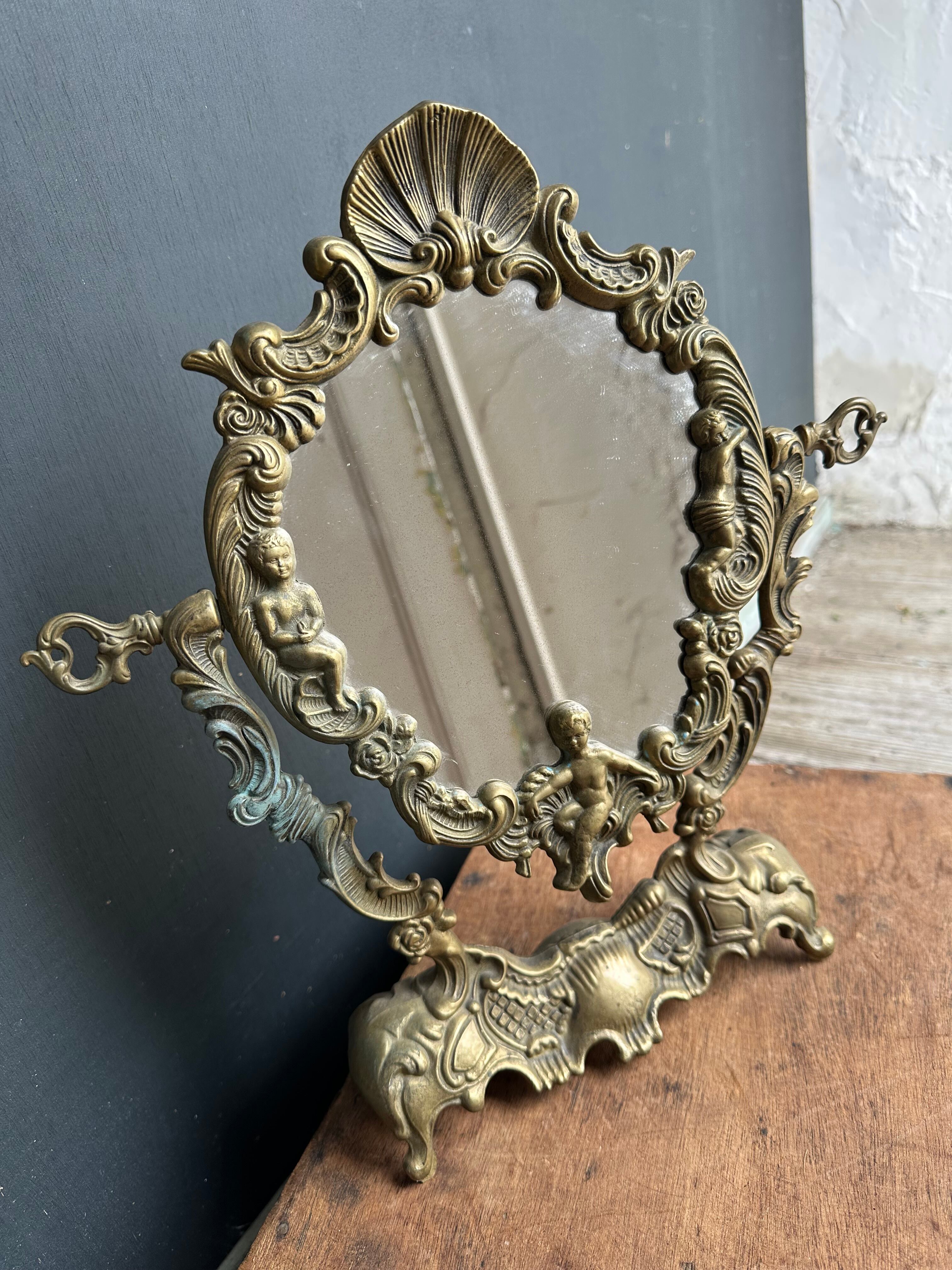 フランスアンティーク天使の卓上ミラー 鏡 | Brocante de La Cocotte