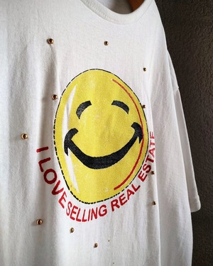 スマイリー Tシャツ ラメ サイズL デッドストック 未使用 古着 ビンテージ Deadstock Smiley T-shirt