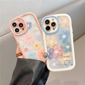 iPhoneケース iPhone14 iPhone13 花柄 水彩 絵の具 フチ太 春 かわいい スマホケース おしゃれ 韓国 2466