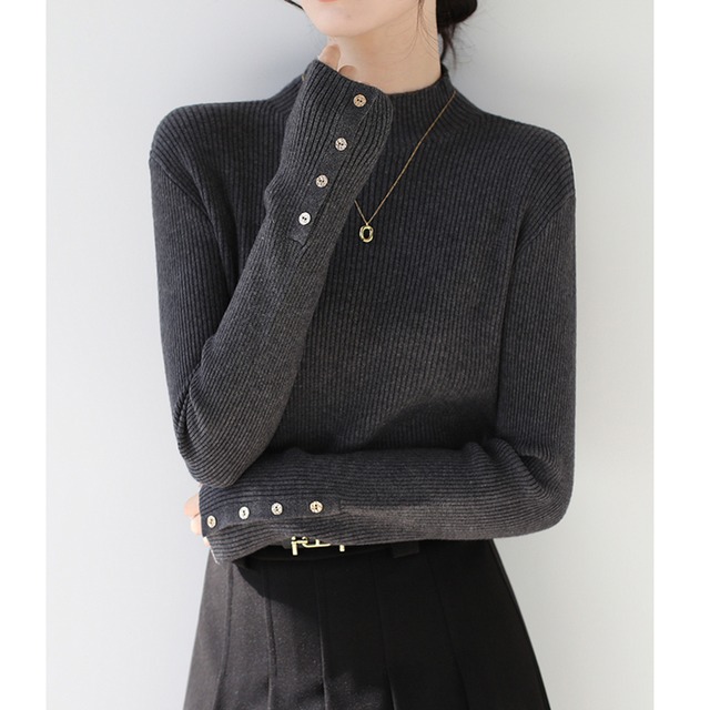 ハーフハイネックボトミングニットトップ 5color A01068