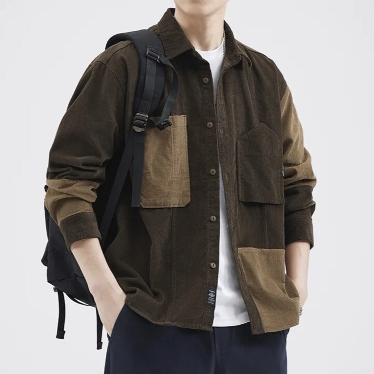 Bicolor Patchwork Shirt / バイカラー パッチワーク シャツ