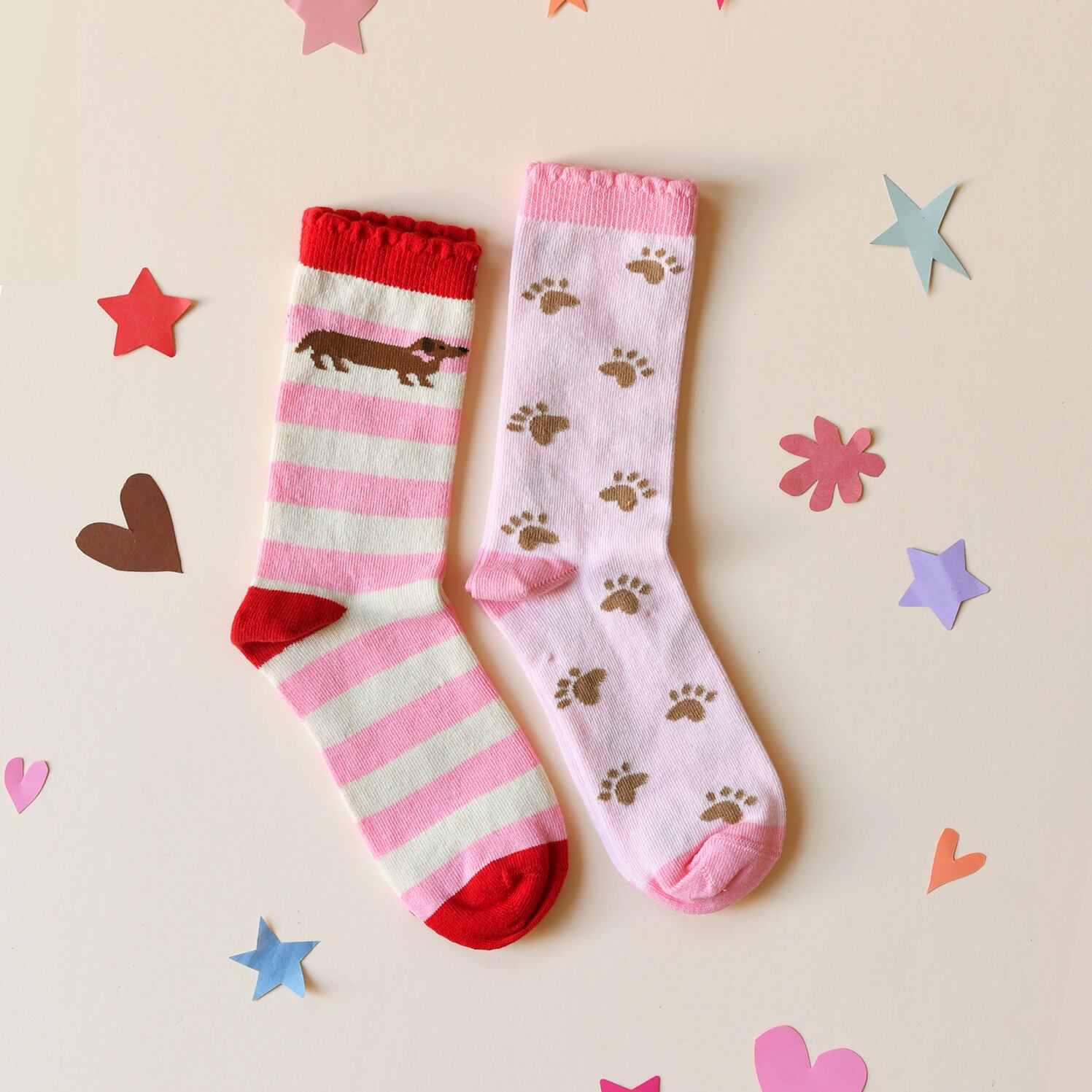 SC02417-2:Sausage Dog 2 Pack Socks (Size 12-3 Junior)-MULTI