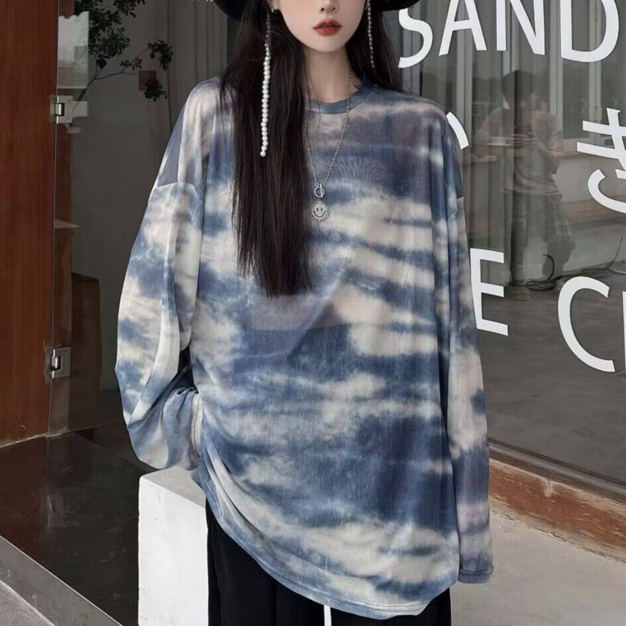 Tie-dyed mesh long-sleeved T-shirt(ME412)