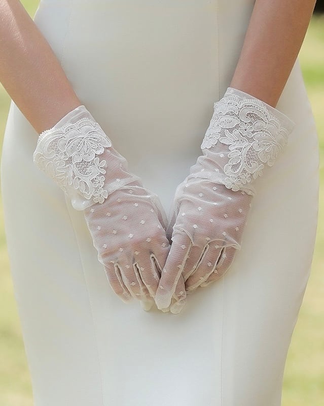 ドットチュールレースウェディンググローブ【GL2511-06】