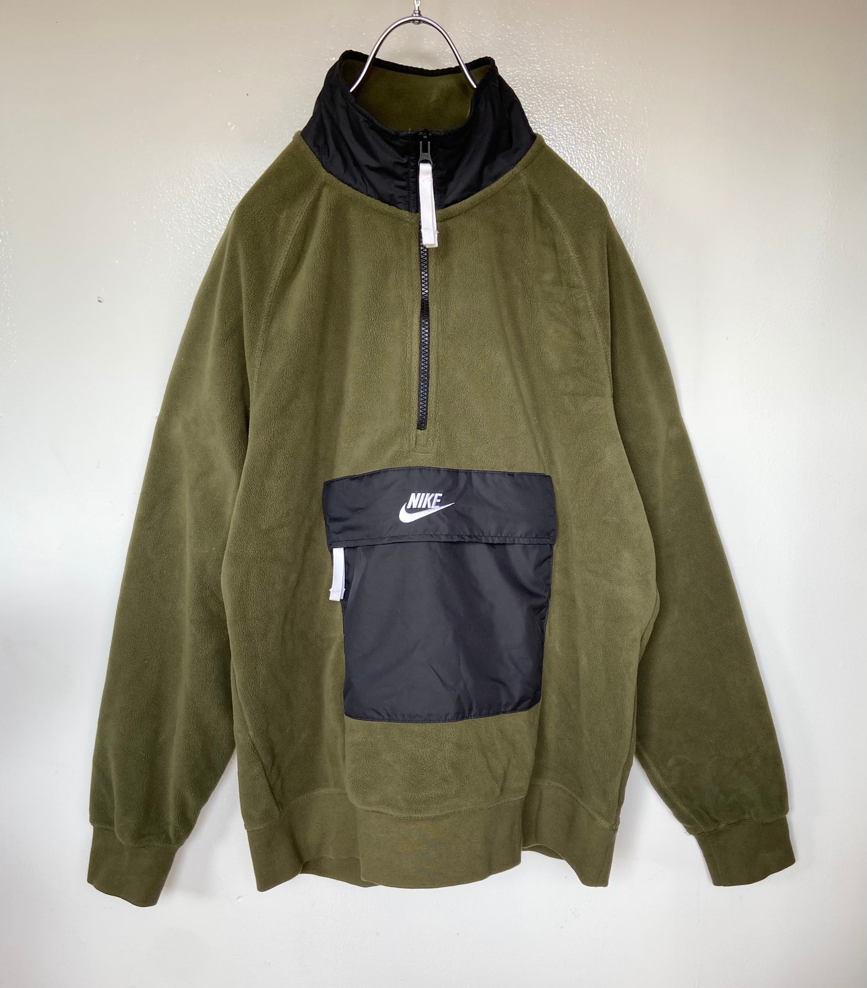 美品 NIKE/ナイキ ハーフジップ ボアフリース センターポケット カーキ