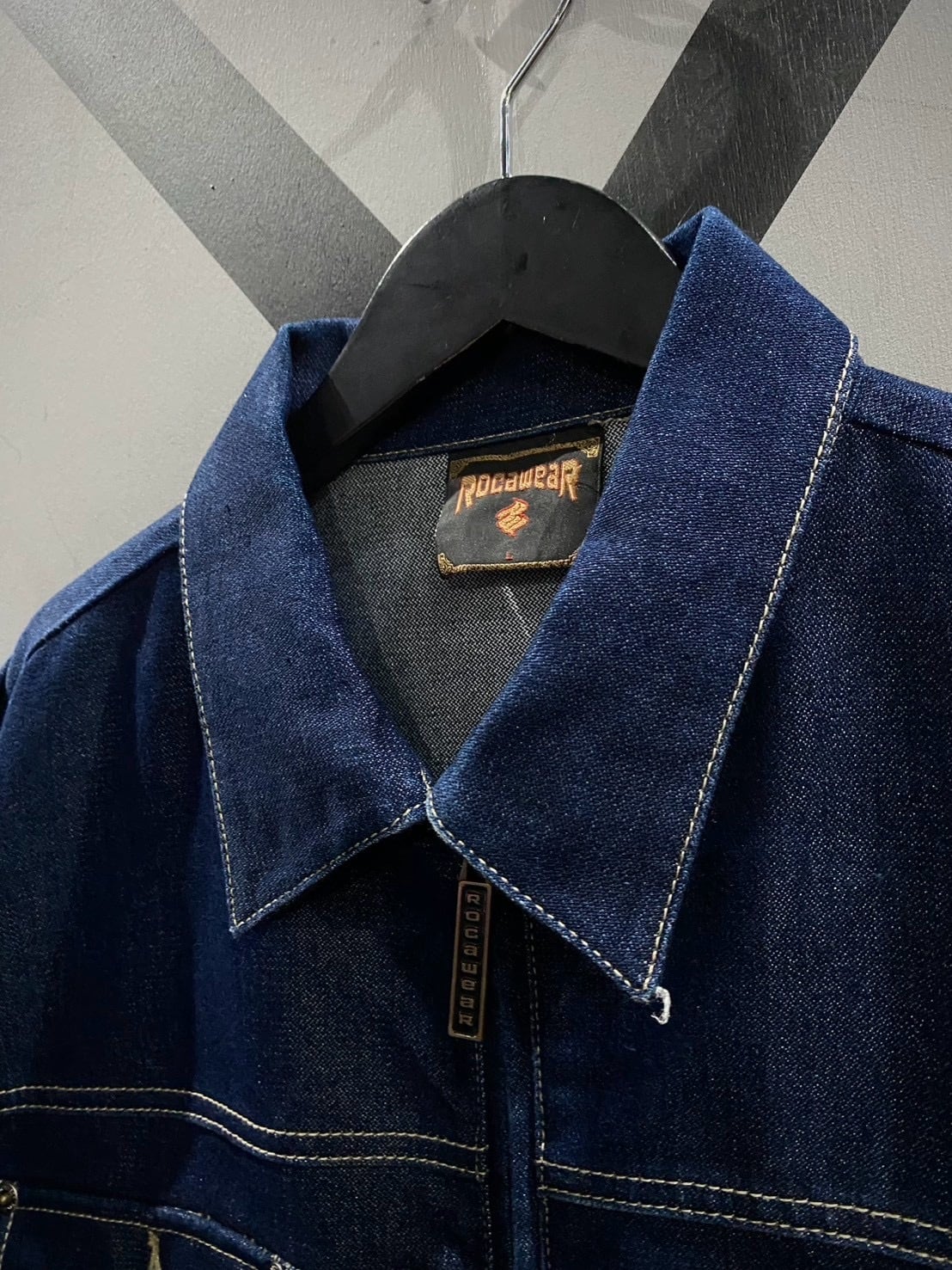 X VINTAGE】“ROCAWEAR” Vintage Loose Zip-Up Metallic Denim Jacket
