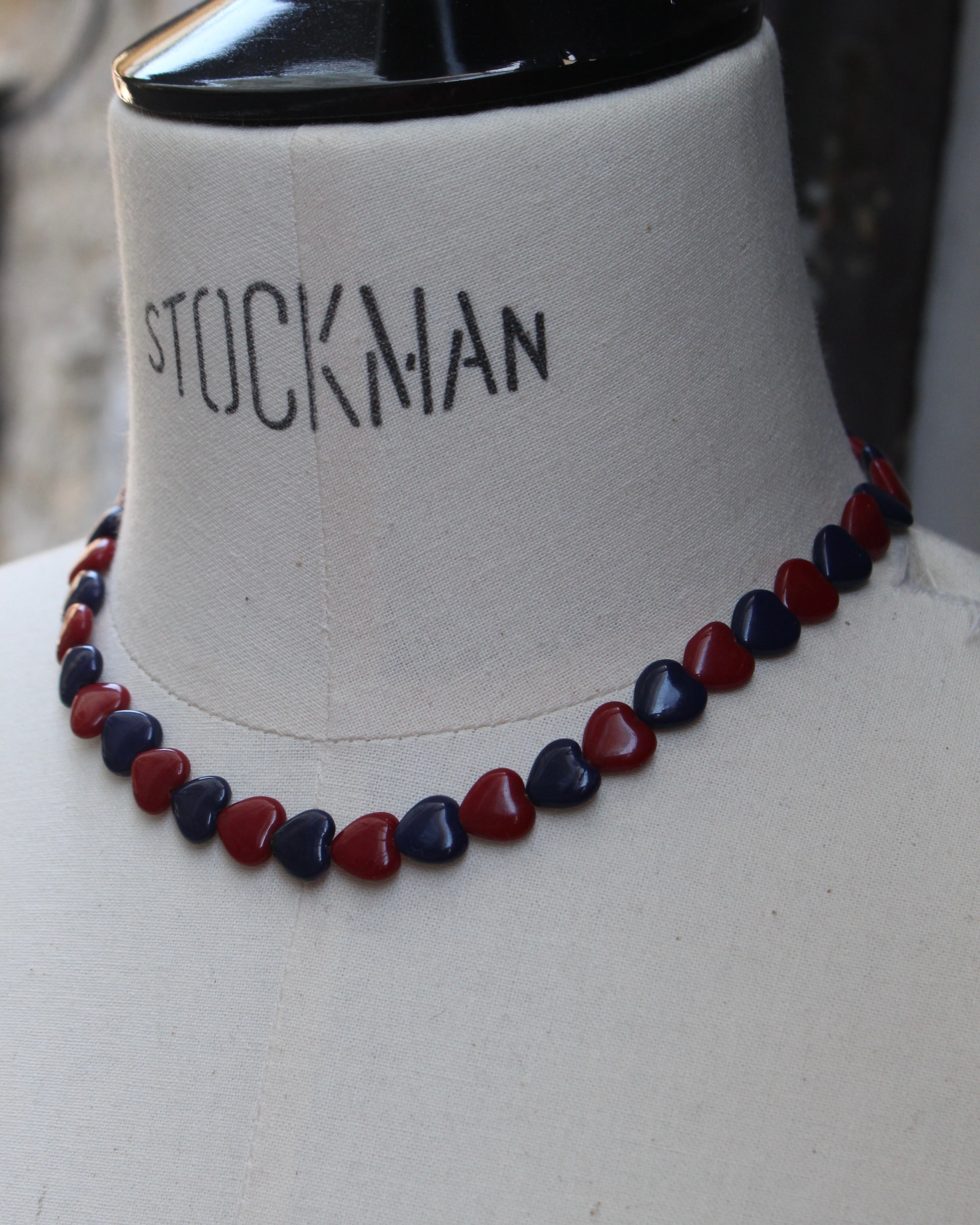 Daniel et lili【60's vintage heart choker -wine×navy-】