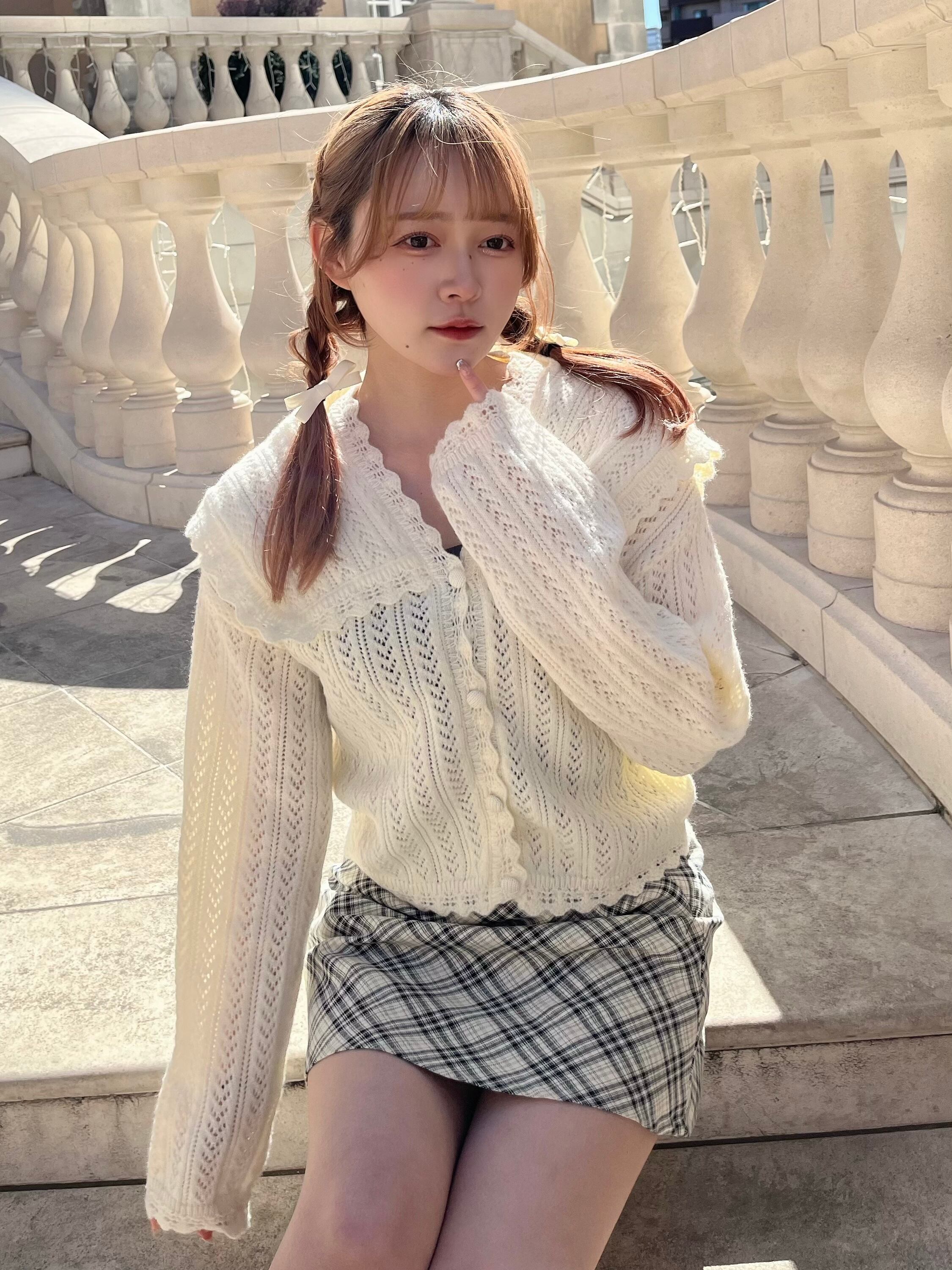 【LAST2】sailor crochet cardigan-PINK