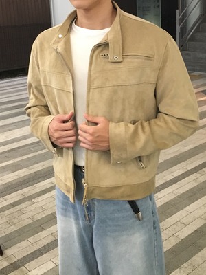 Maison Velvet Texture Suede Jacket (Beige)