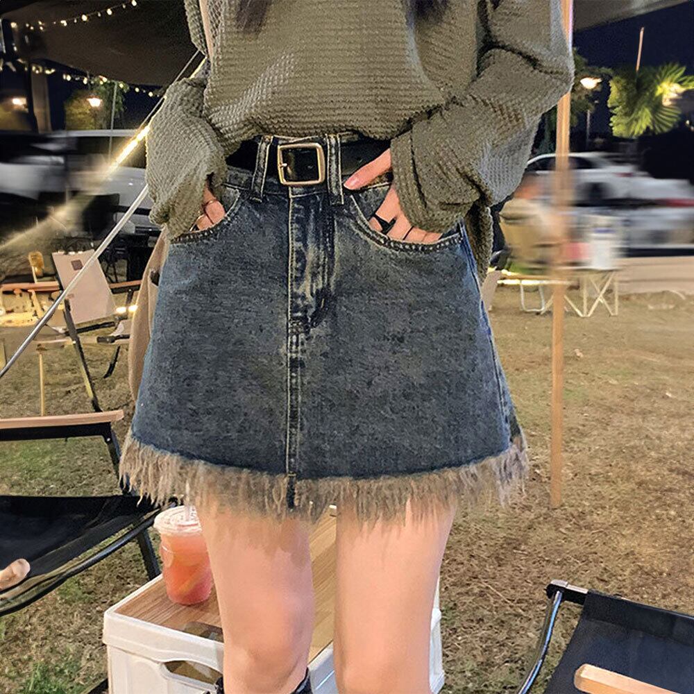 デニム ミニスカート レディース 春夏秋 韓国 デニムスカート おしゃれ 大人 かわいい フリンジ ハイウエスト カジュアル ヴィンテージ ストリートファッション Aライン 大人可愛い 大人女子