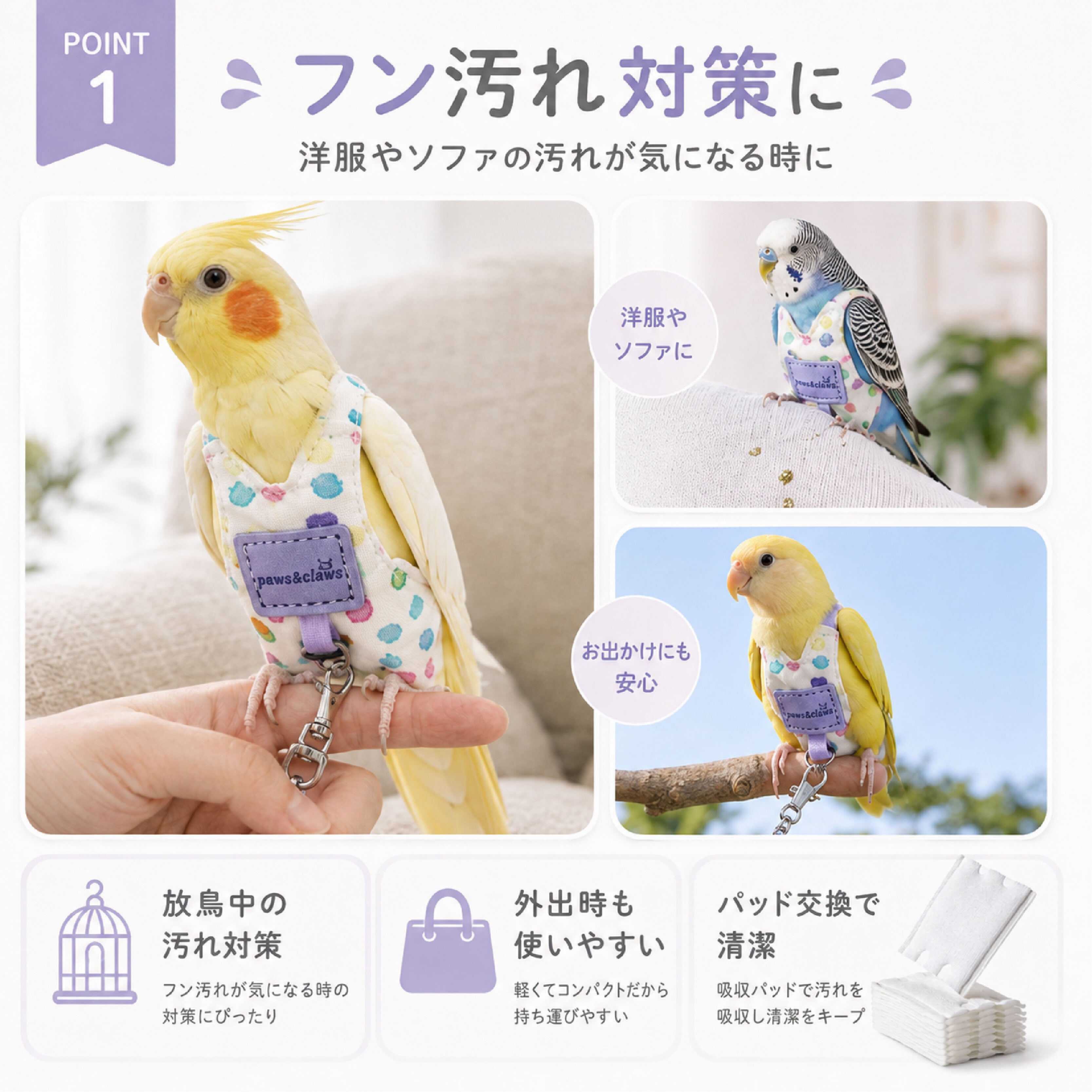 SQ 788 . インコ用フライトスーツ 鳥用ハーネス 小鳥用おむつ 交換