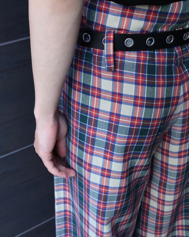 【Y's】check wide straight slacks
