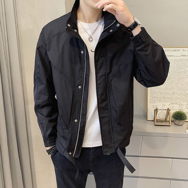 【予約販売】ブルゾン アウター ショート丈 防寒 メンズ シンプル 無地 ストリート ブラック グリーン ホワイト 防寒 お洒落 こなれ感 ベーシック 秋冬 大きいサイズ M/L/XL/2XL/3XL