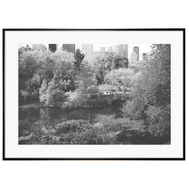 秋写真 公園 紅葉の池 インテリア モノクロ(モノトーン)アートフォトポスター額装 AS0781