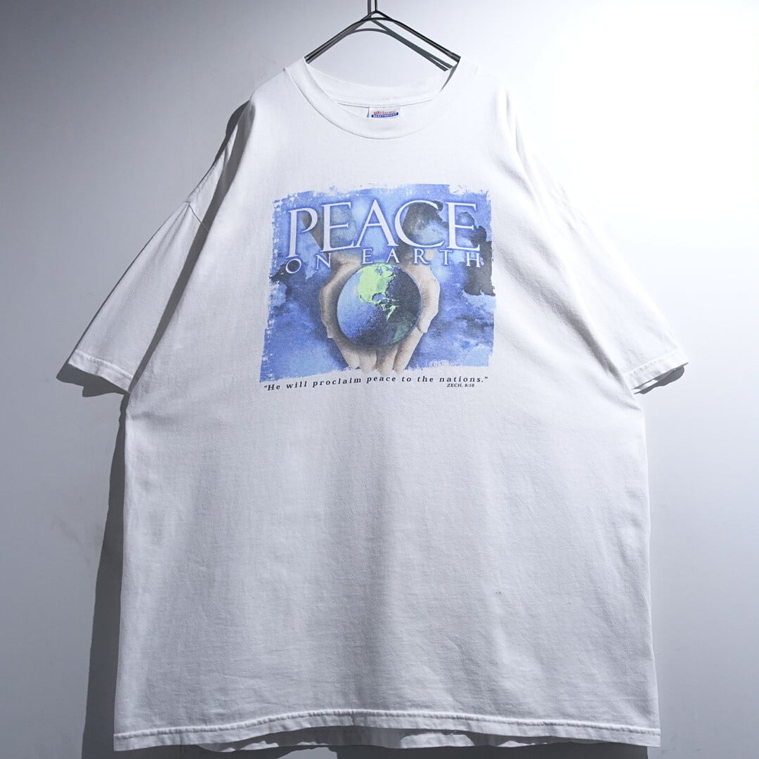 90s "PEACE ON EARTH" White Earth Art Print Desgin T-shirt