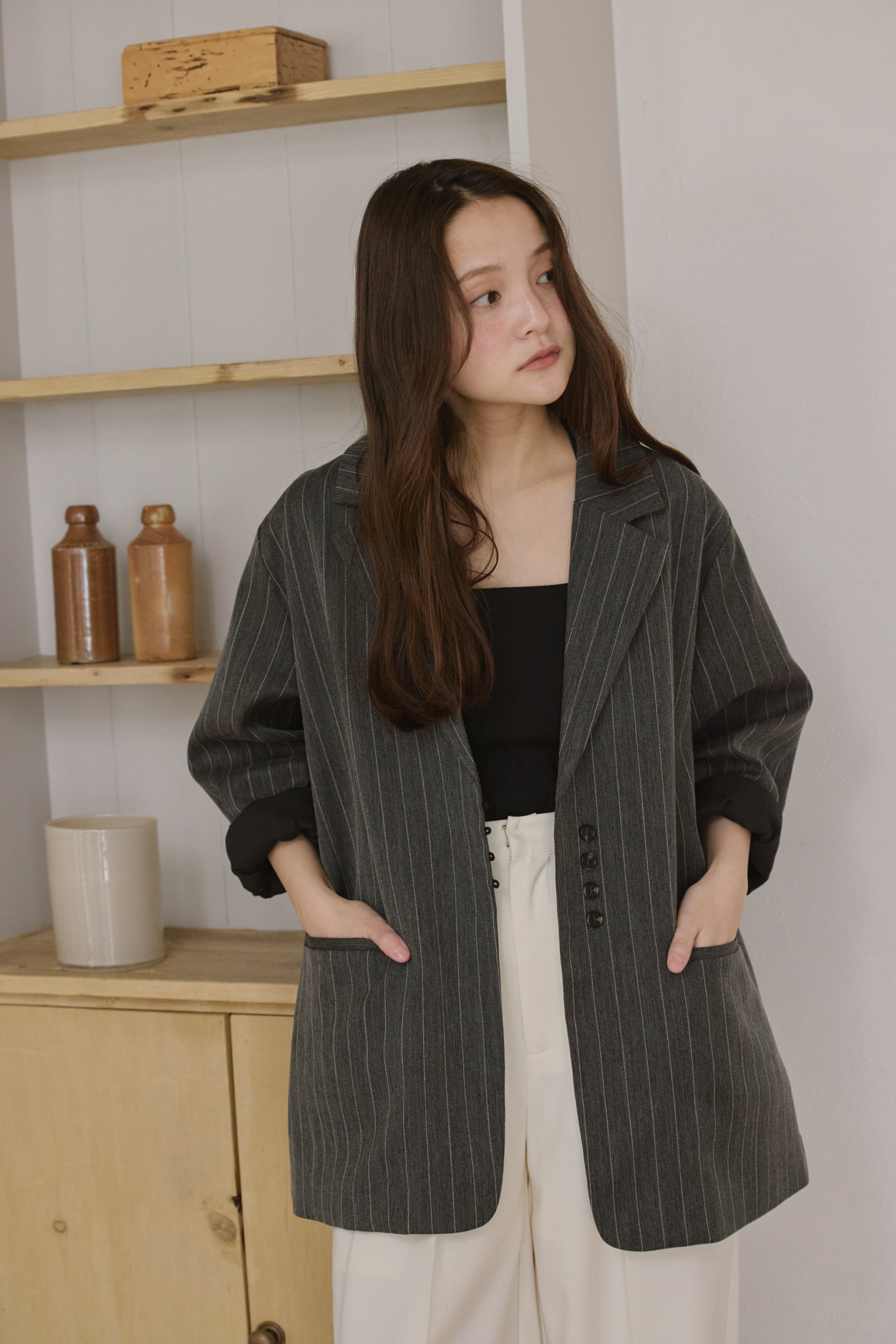 AM610204 2way frill herringbone jacket【set up可】