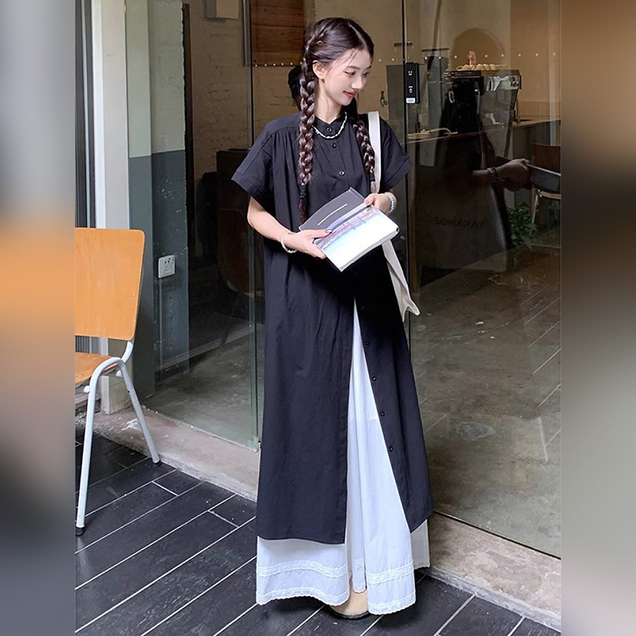 シャツワンピース ロングワンピース 半袖 前開き 羽織り ロングジレ