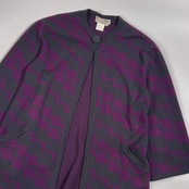 カシミヤ100% HANAE MORI ハナエモリ デザイン ニット カーディガン 羽織 M/グレー×パープル レディース