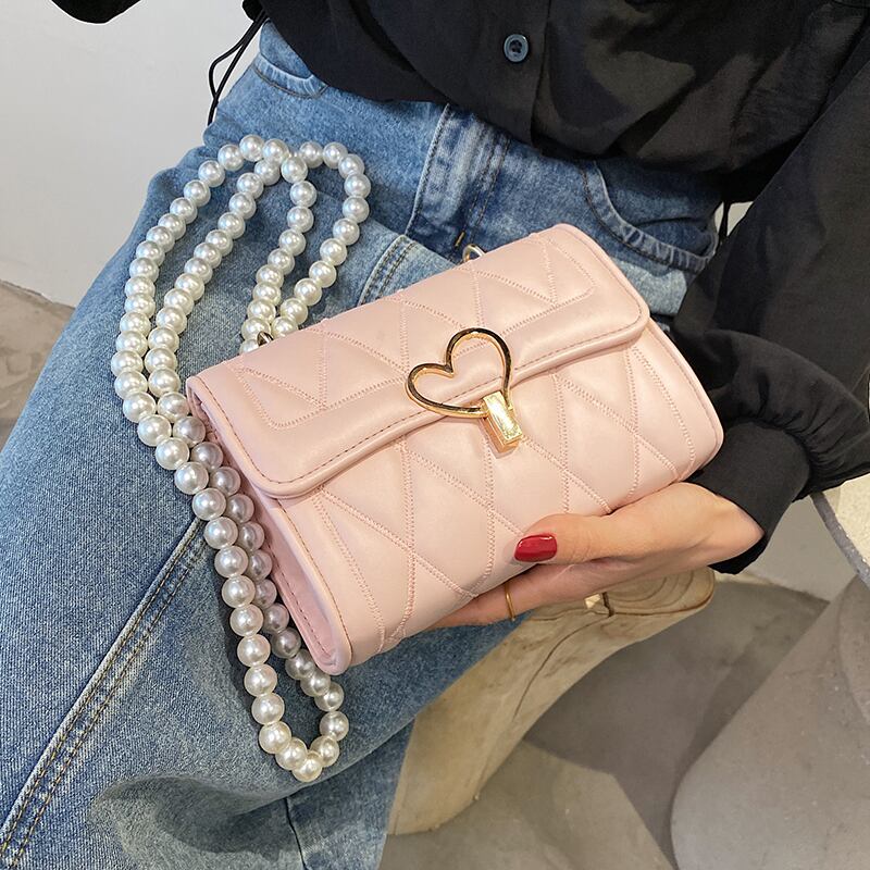 パールチェーン サマーレッド 夏物 真珠 スクウェア メッセンジャーバッグ 手作りハンドバック98116102546