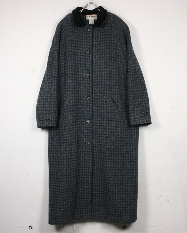 【Caka act2】“L.L.Bean” Checkered Pattern Wool Long Coat
