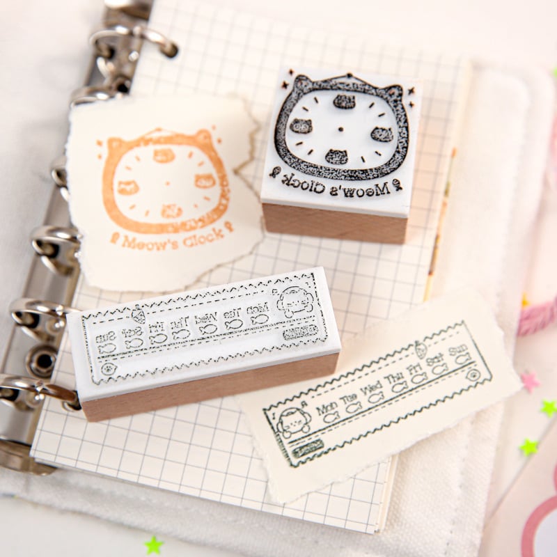 スタンプ全種セット】海外文具 猫モチーフ 木製スタンプ 手帳デコ 日付